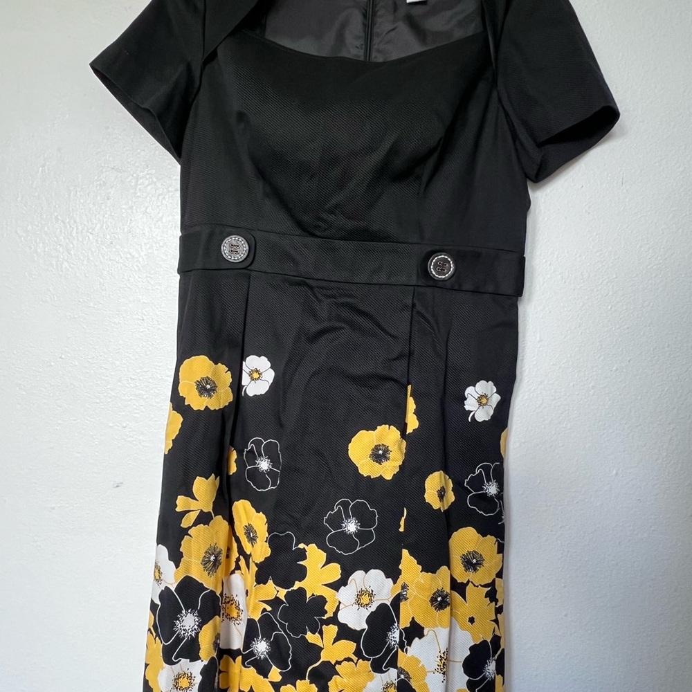 Black and Yellow Embellished A-Line Midi Dress